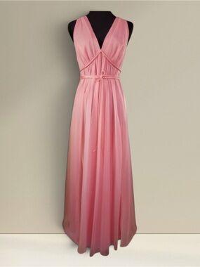 Vintage JCPenney MG Negligee Nightgown Pink 70s Grecian Chiffon Glam Coquette L